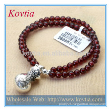 Best sale fashion double chain garnet bead bracelet with 925 sterling silver men bracelet beads